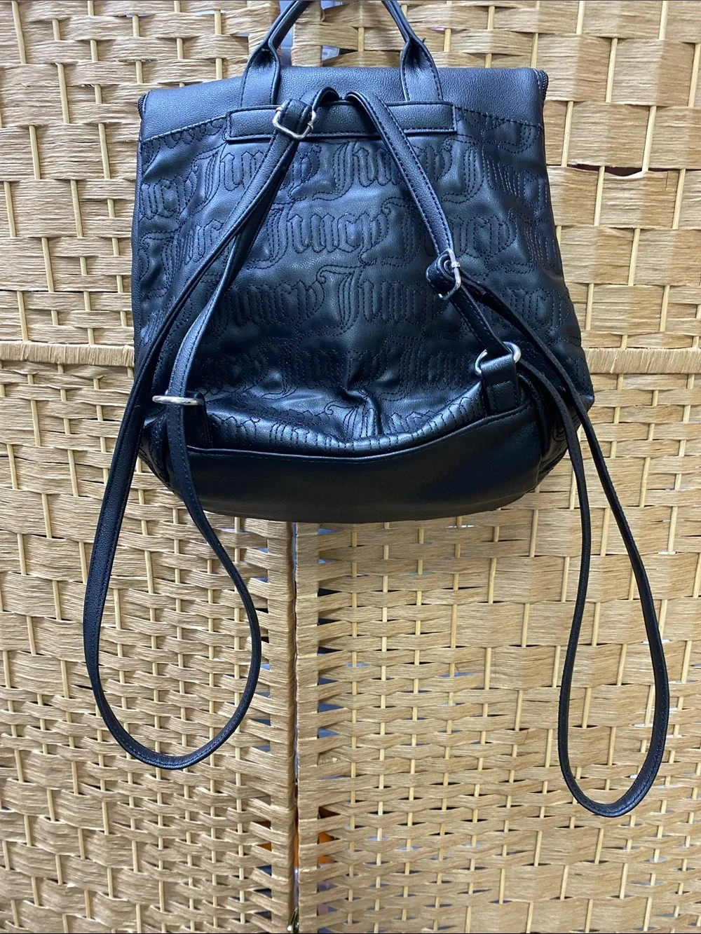 Juicy Couture Black Embossed Logo Backpack with Front Zip